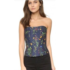Marissa Webb Sienna Bustier Floral Jacquard Back-Zip Boned Lined Blue XS EUC